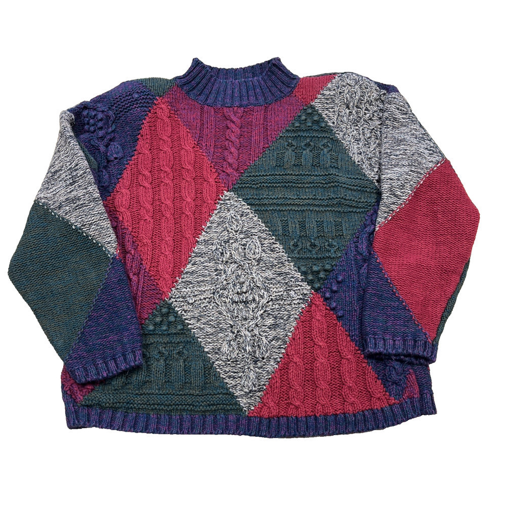 Vintage 80s Casual Corner Hand Knit Chunky Sweater Womens Medium Indie